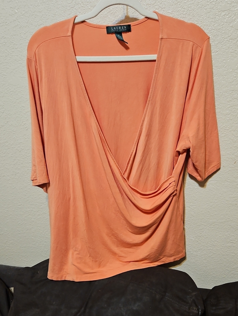 Lauren Ralph Lauren Coral Draped V-Neck Blouse